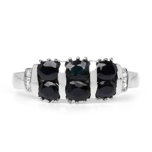 1.33 Carat Genuine Black Sapphire and White Topaz .925 Sterling Silver Ring