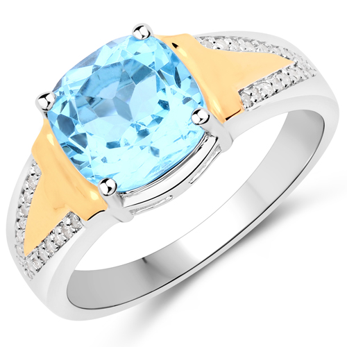 Rings-2.74 Carat Genuine Swiss Blue Topaz and White Diamond .925 Sterling Silver Ring