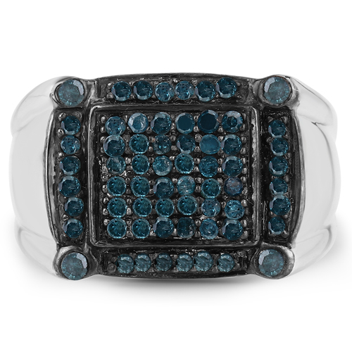 0.81 Carat Genuine Blue Diamond .925 Sterling Silver Ring