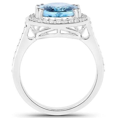 4.24 Carat Genuine Aquamarine and White Diamond 14K White Gold Ring