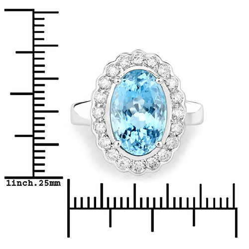 5.25 Carat Genuine Aquamarine and White Diamond 14K White Gold Ring