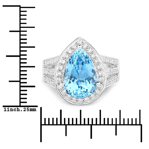 5.84 Carat Genuine Aquamarine and White Diamond 14K White Gold Ring