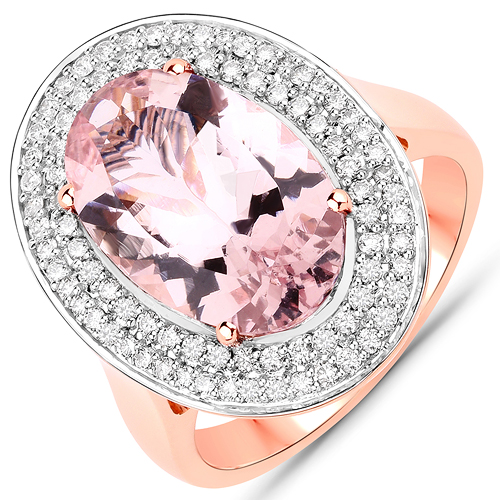 Rings-4.81 Carat Genuine Morganite and White Diamond 14K Rose Gold Ring