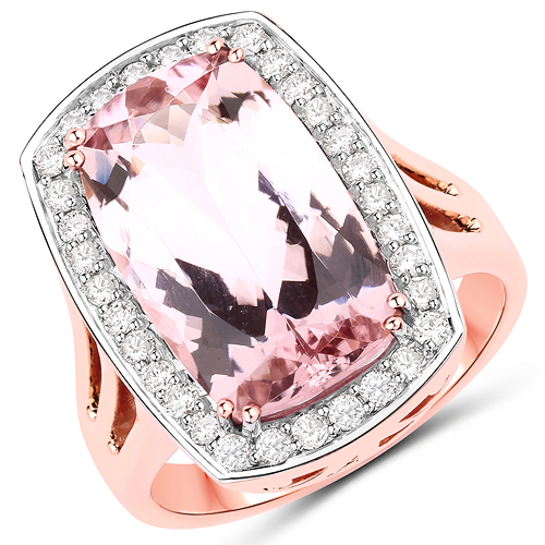 7.40 Carat Genuine Morganite and White Diamond 14K Rose Gold Ring