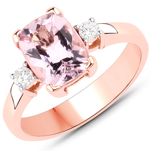 Rings-2.01 Carat Genuine Morganite and White Diamond 14K Rose Gold Ring