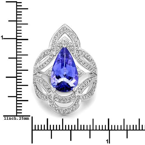 4.91 Carat Genuine Tanzanite and White Diamond 14K White Gold Ring