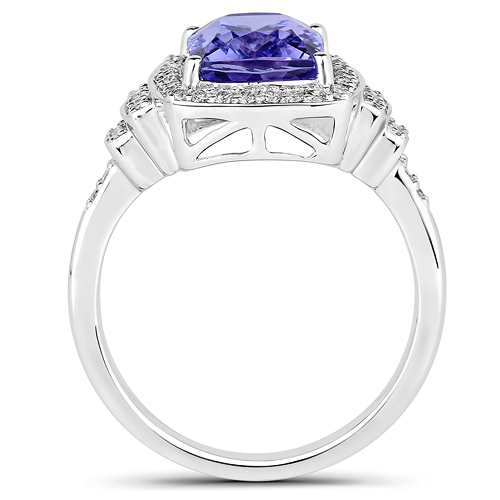 4.31 Carat Genuine Tanzanite and White Diamond 14K White Gold Ring