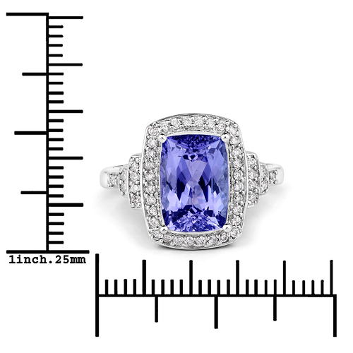 4.31 Carat Genuine Tanzanite and White Diamond 14K White Gold Ring
