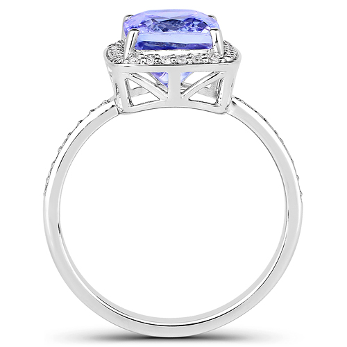 3.84 Carat Genuine Tanzanite and White Diamond 14K White Gold Ring