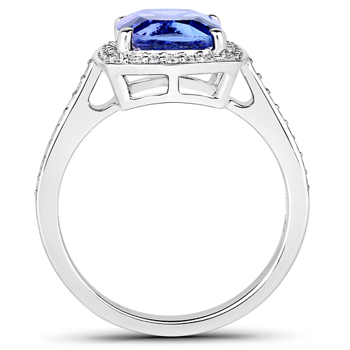 3.97 Carat Genuine Tanzanite and White Diamond 14K White Gold Ring
