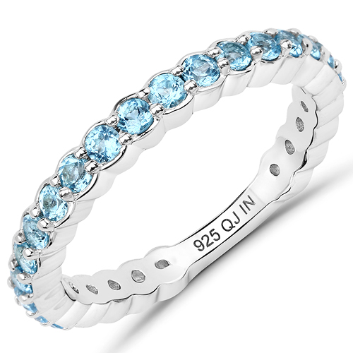 Rings-0.94 Carat Genuine Swiss Blue Topaz .925 Sterling Silver Ring