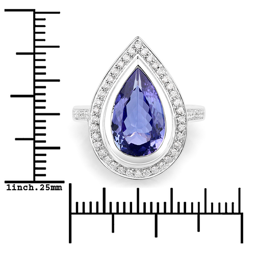 3.90 Carat Genuine Tanzanite and White Diamond 14K White Gold Ring