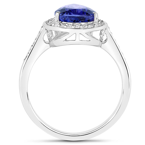 3.39 Carat Genuine Tanzanite and White Diamond 14K White Gold Ring