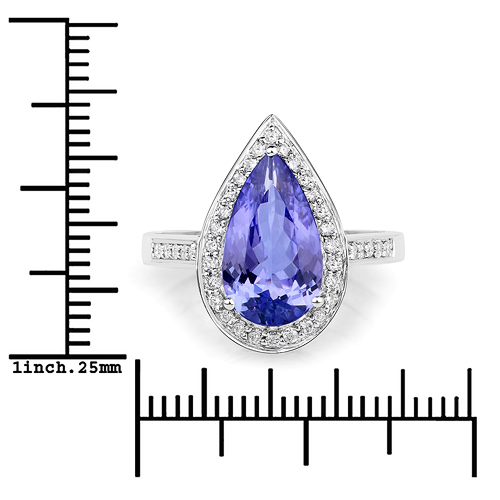 3.39 Carat Genuine Tanzanite and White Diamond 14K White Gold Ring