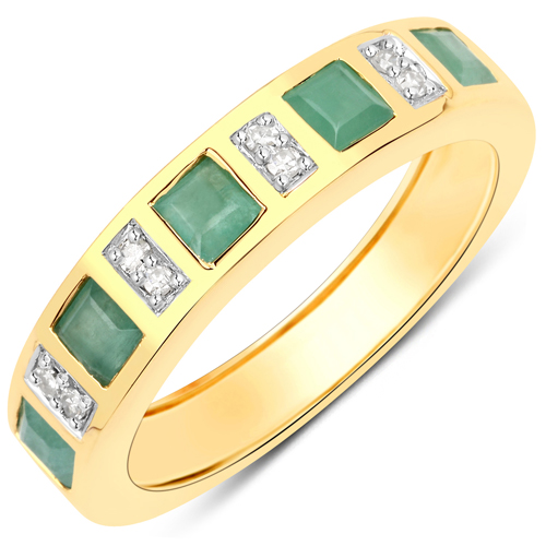 Emerald-0.82 Carat Genuine Emerald and White Diamond .925 Sterling Silver Ring