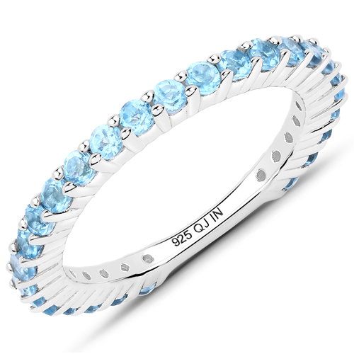Rings-0.97 Carat Genuine Swiss Blue Topaz .925 Sterling Silver Ring