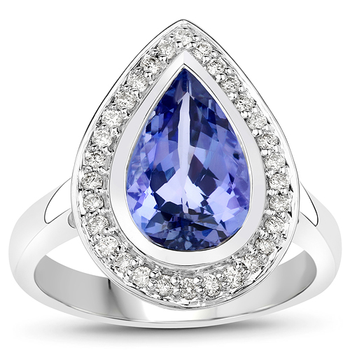 3.51 Carat Genuine Tanzanite and White Diamond 14K White Gold Ring