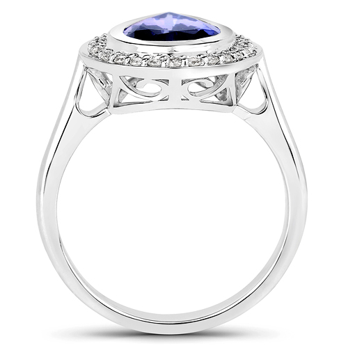 3.51 Carat Genuine Tanzanite and White Diamond 14K White Gold Ring