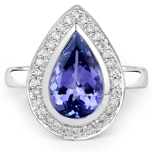 3.51 Carat Genuine Tanzanite and White Diamond 14K White Gold Ring