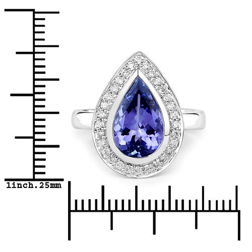 3.51 Carat Genuine Tanzanite and White Diamond 14K White Gold Ring
