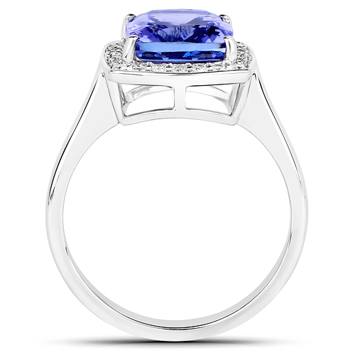 3.89 Carat Genuine Tanzanite and White Diamond 14K White Gold Ring