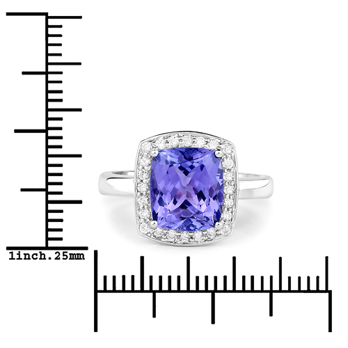 3.89 Carat Genuine Tanzanite and White Diamond 14K White Gold Ring