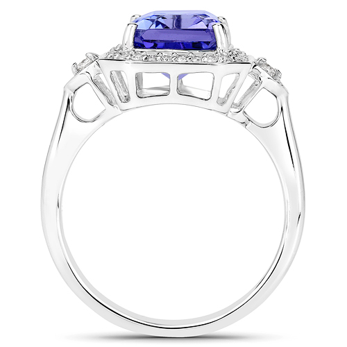 3.95 Carat Genuine Tanzanite and White Diamond 14K White Gold Ring