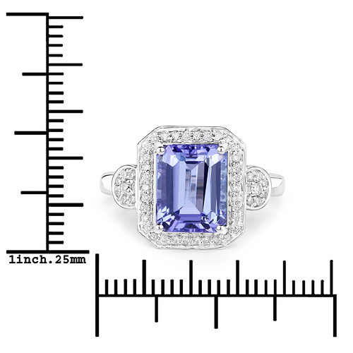 3.95 Carat Genuine Tanzanite and White Diamond 14K White Gold Ring