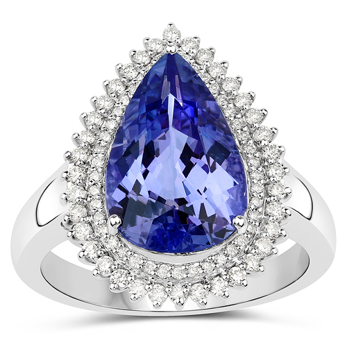 5.14 Carat Genuine Tanzanite and White Diamond 14K White Gold Ring