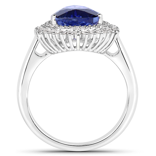 5.14 Carat Genuine Tanzanite and White Diamond 14K White Gold Ring