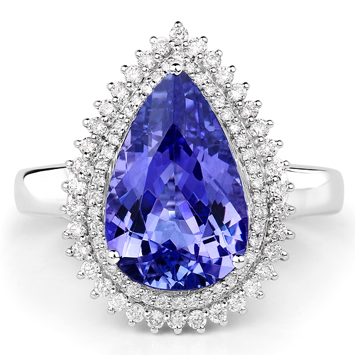 5.14 Carat Genuine Tanzanite and White Diamond 14K White Gold Ring