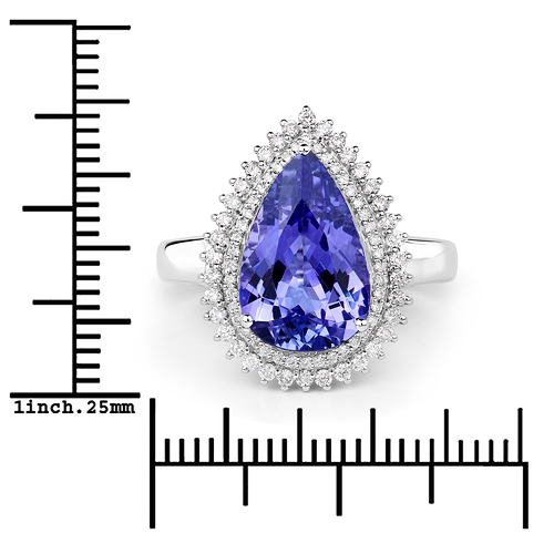 5.14 Carat Genuine Tanzanite and White Diamond 14K White Gold Ring