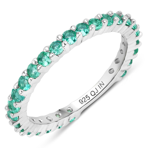 Emerald-0.78 Carat Genuine Emerald .925 Sterling Silver Ring