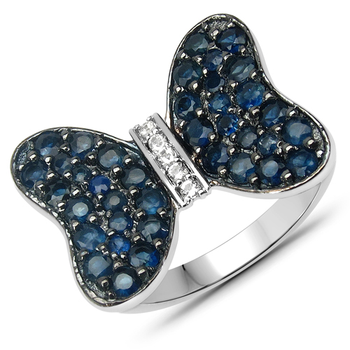 Sapphire-1.45 Carat Genuine Blue Sapphire and White Topaz .925 Sterling Silver Ring