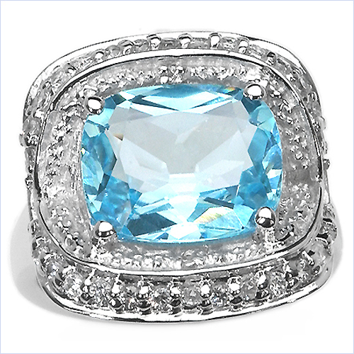 Rings-5.38 Carat Genuine Blue Topaz and White Topaz .925 Sterling Silver Ring