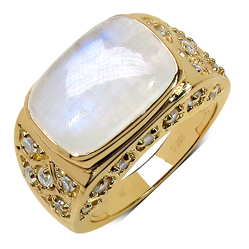 Rings-8.08 Carat Genuine White Rainbow Moonstone and White Topaz .925 Sterling Silver Ring