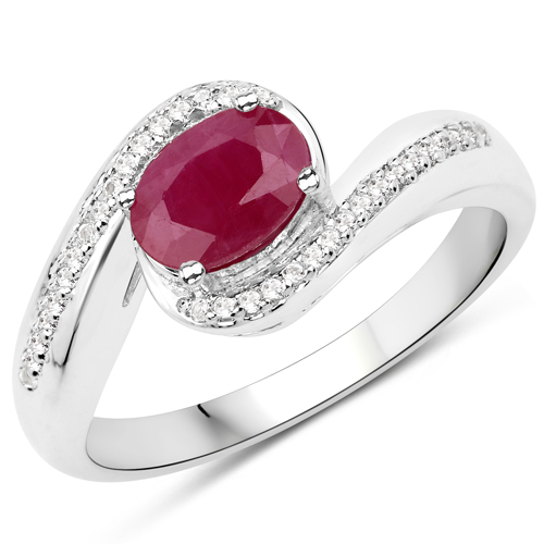 Ruby-0.94 Carat Genuine Johnson Ruby and White Topaz .925 Sterling Silver Ring