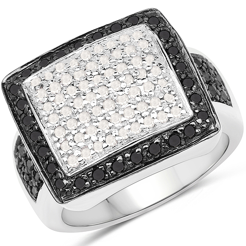 Diamond-0.61 Carat Genuine Black Diamond and White Diamond .925 Sterling Silver Ring