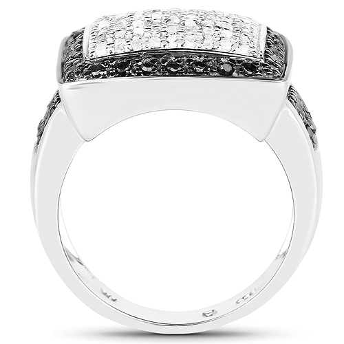 0.61 Carat Genuine Black Diamond and White Diamond .925 Sterling Silver Ring