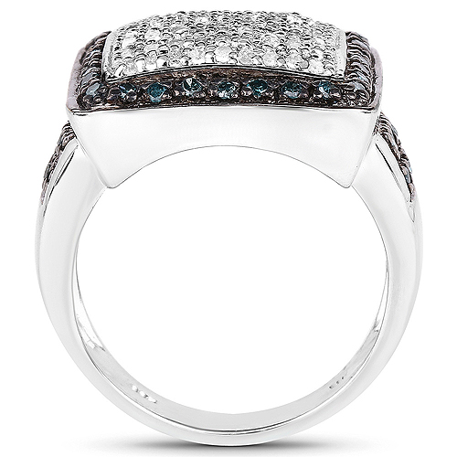 0.61 Carat Genuine Blue Diamond and White Diamond .925 Sterling Silver Ring