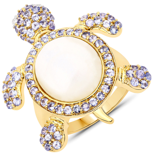 Pearl-6.90 Carat Genuine Mother of Pearl, Tanzanite and White Topaz .925 Sterling Silver Ring