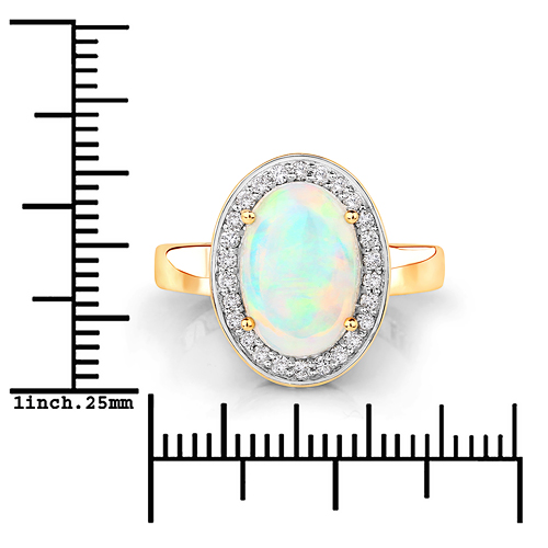 2.44 Carat Genuine Ethiopian Opal and White Diamond 14K Yellow Gold Ring
