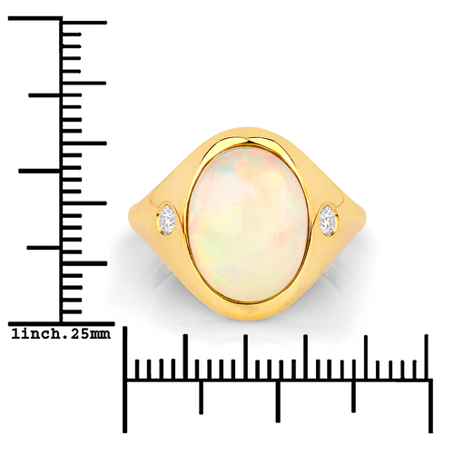 3.03 Carat Genuine Ethiopian Opal and White Diamond 14K Yellow Gold Ring