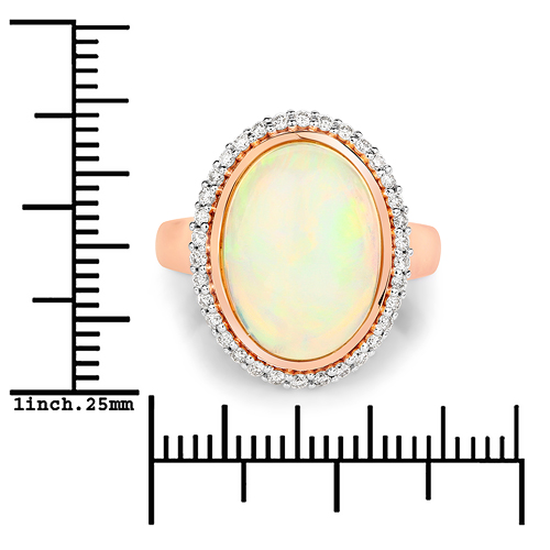 5.08 Carat Genuine Ethiopian Opal and White Diamond 14K Rose Gold Ring