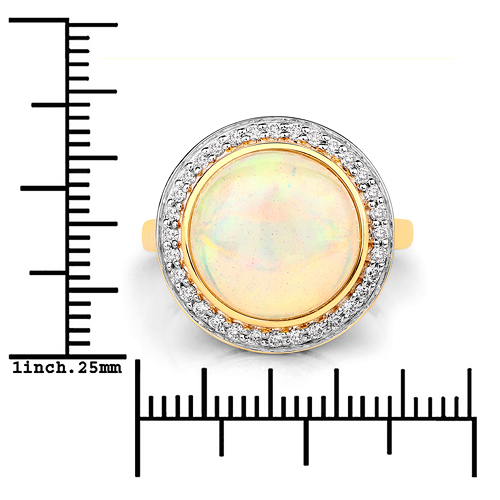 7.16 Carat Genuine Ethiopian Opal and White Diamond 14K Yellow Gold Ring