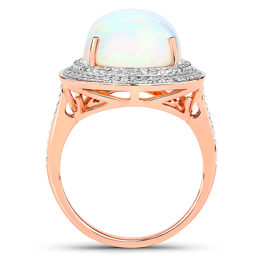 6.65 Carat Genuine Ethiopian Opal and White Diamond 14K Rose Gold Ring