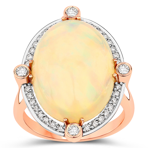 8.68 Carat Genuine Ethiopian Opal and White Diamond 14K Rose Gold Ring