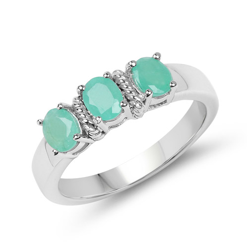 Emerald-0.78 Carat Genuine Emerald .925 Sterling Silver Ring