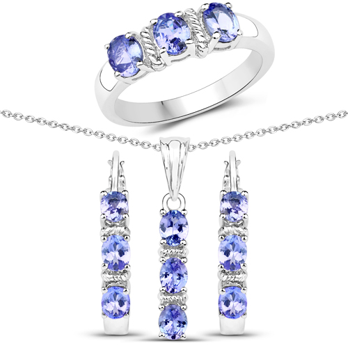 Tanzanite-3.96 Carat Genuine Tanzanite .925 Sterling Silver 3 Piece Jewelry Set (Ring, Earrings, and Pendant w/ Chain)
