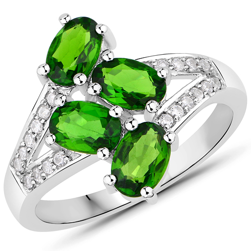 Rings-1.86 Carat Genuine Chrome Diopside and White Zircon .925 Sterling Silver Ring